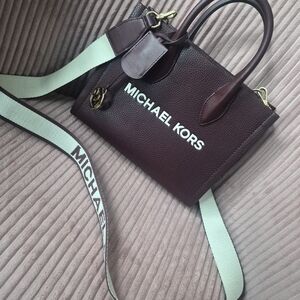 Michael Kors Burgundy Satchel with Mint Strap